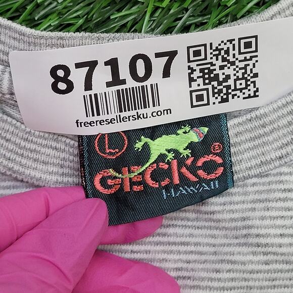 Vintage 90s Gecko Hawaii Stripes Shirt S/M 19x20 Gray USA - Picture 5 of 15